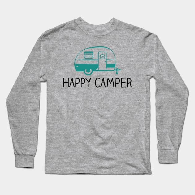 Happy Camper Vintage RV Camping Sticker Long Sleeve T-Shirt by sentinelsupplyco